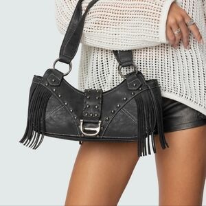 NWT Edikted Black Studded Fringe Shoulder Bag